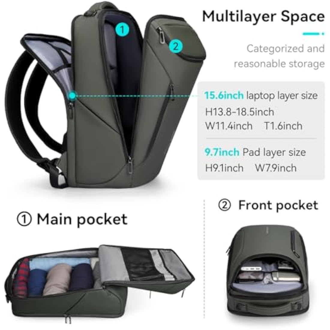 MARK RYDEN mens backpack Large Capacity waterproof laptop backpack business men with USB Charging Port for Official Travel Hiking Pack Fits Under 17.3 Inch Laptop