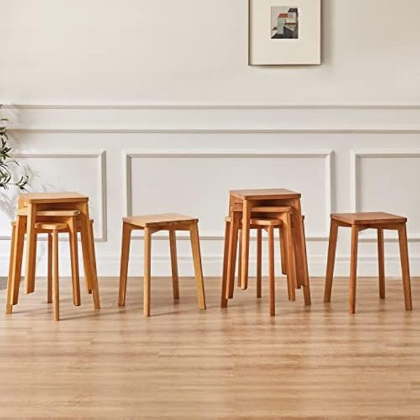 IBUYKE 4pcs Square Wooden Stool, Stacking Stools, Solid Wood Makeup Stool, Small stool for Home, Kitchen, Office, Classroom, RF-1502-4