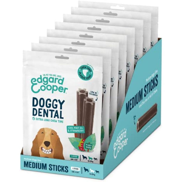 Edgard Cooper Treats Dental Stick, Medium - Mint and Strawberry - (8 x 7 stick pack), Natural Dog Chew Sticks, Dental Hygiene, One per Day, Low Calorie, Long Chewing, Fresh Breath