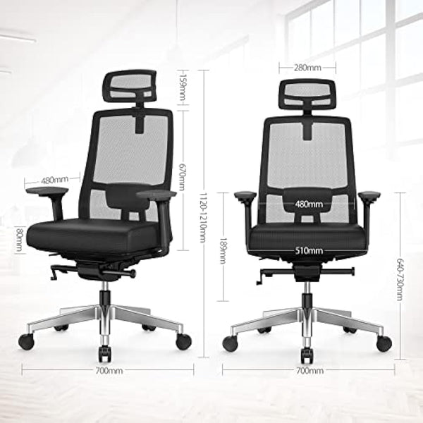 Duwinson Ergonomic Home Office Chair With 4-Way Adjustment Armrest, Mesh Computer Desk Chair, Reclining Adjustment Back Support, Adjustable Headrest, Padded Lumbar Support (Black-PI)