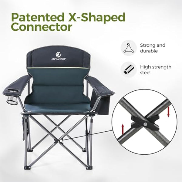 ALPHA CAMP Camping Chairs for Adults Heavy Duty Camping Chair Up to 200 kg Folding Camp Chair with Cup Holder and Cooler Bag for Outdoor Picnic Fishing, Lightweight and Portable, Green