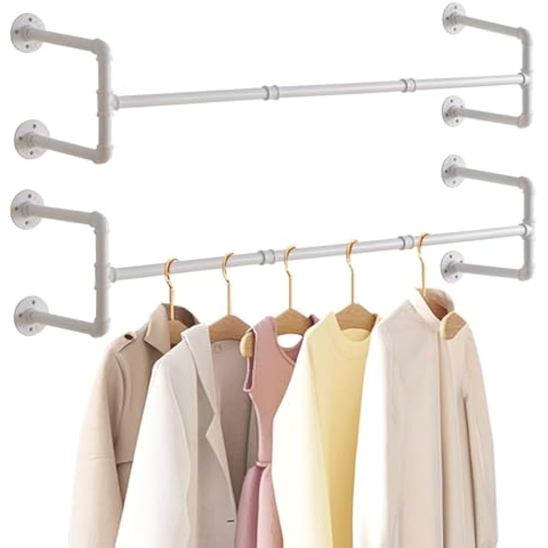 IBUYKE 50" Wall Mounted Coat Rack Industrial Design Wall Mount Removable Clothes Rack Space Saving Rack Load up to 60kg Four Bases White TYJ002W-2