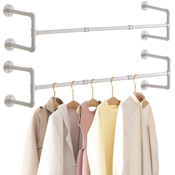 IBUYKE 50" Wall Mounted Coat Rack Industrial Design Wall Mount Removable Clothes Rack Space Saving Rack Load up to 60kg Four Bases White TYJ002W-2