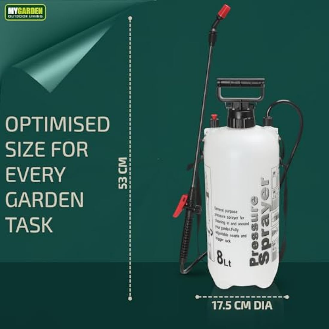 My Garden 8 Litre Sprayer Pump - Weed Killer Pressure Sprayer Pump Action - High Pressure Long Reach Sprayers - Ideal For Spraying Water Fertiliser Herbicides Pesticides Preservative & Detergent
