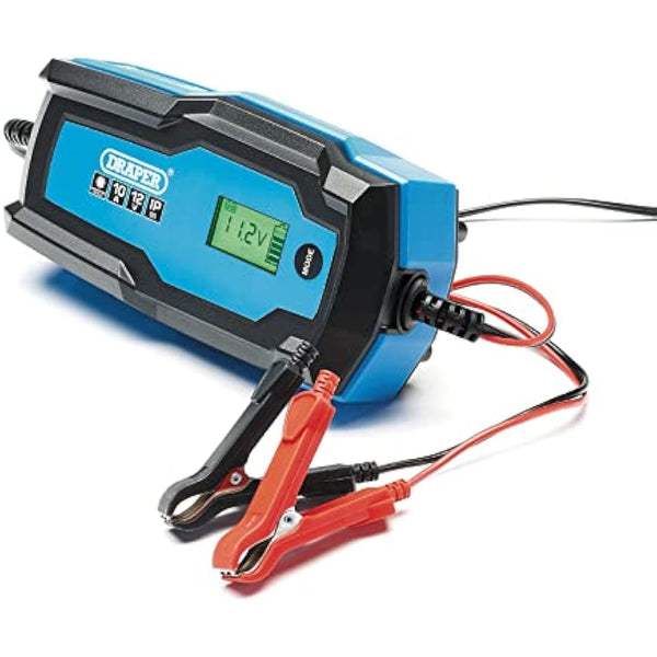 Draper 12V/6V Smart Charger | Battery Maintainer (10A) | Integrated Charging Leads | Trickle Car Battery Charger | Portable Jump Starter | 53491