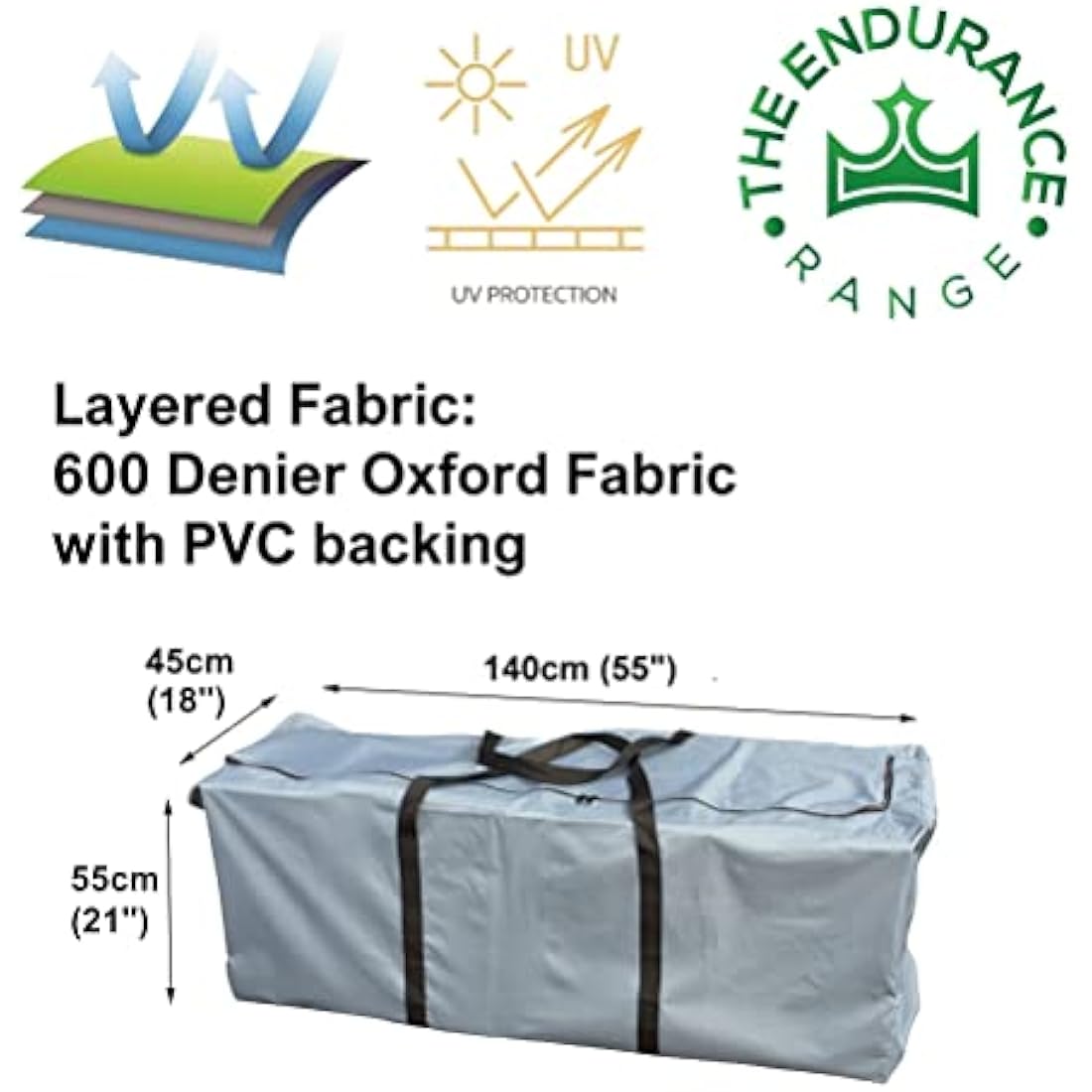 Kingsbridge Garden Furniture Cushion Storage Bag, 600D Fabric, Double Stitching, Heavy Duty, Moisture Resistant LxWxH 140cmx45cmx55cm (use indoors/sheltered areas)