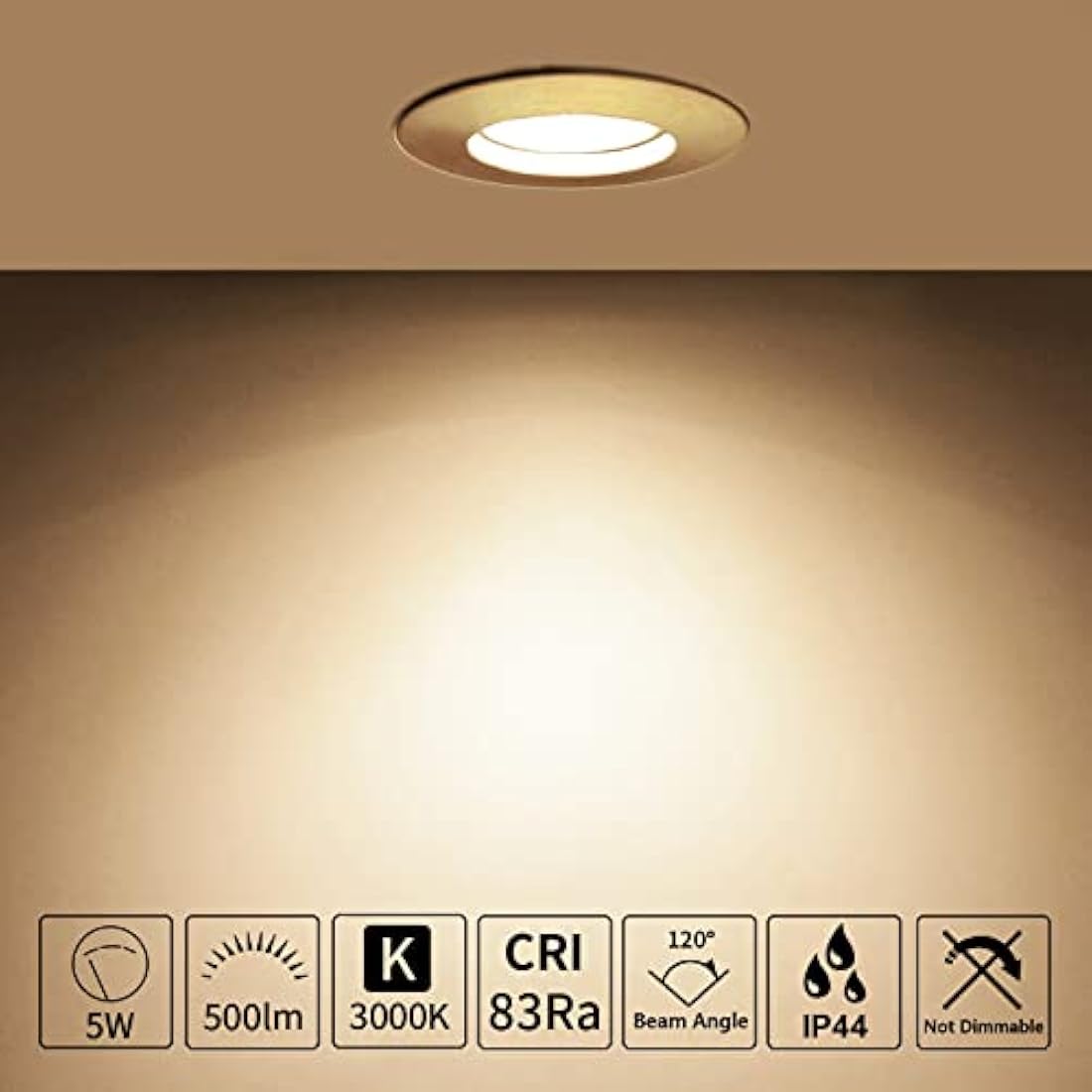 HiBay 6X 5W Recessed Ceiling Lights Ultra Thin Down Light IP44 Spotlight Chrome Warm White LED Downlights for 60-68mm Ceiling Hole of Bathroom Kitchen Soffits