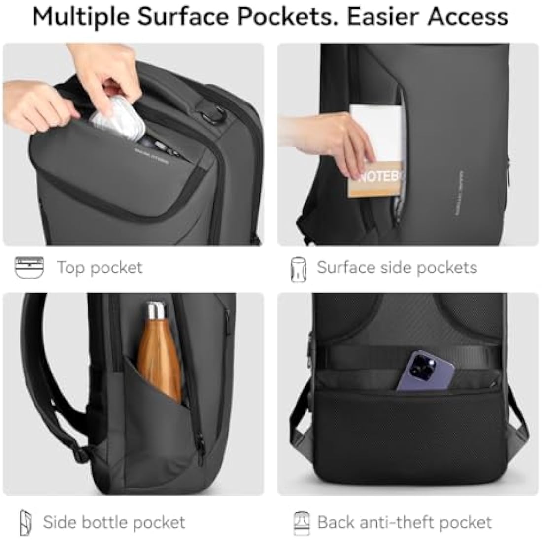 MARK RYDEN mens backpack Large Capacity waterproof laptop backpack business men with USB Charging Port for Official Travel Hiking Pack Fits Under 17.3 Inch Laptop