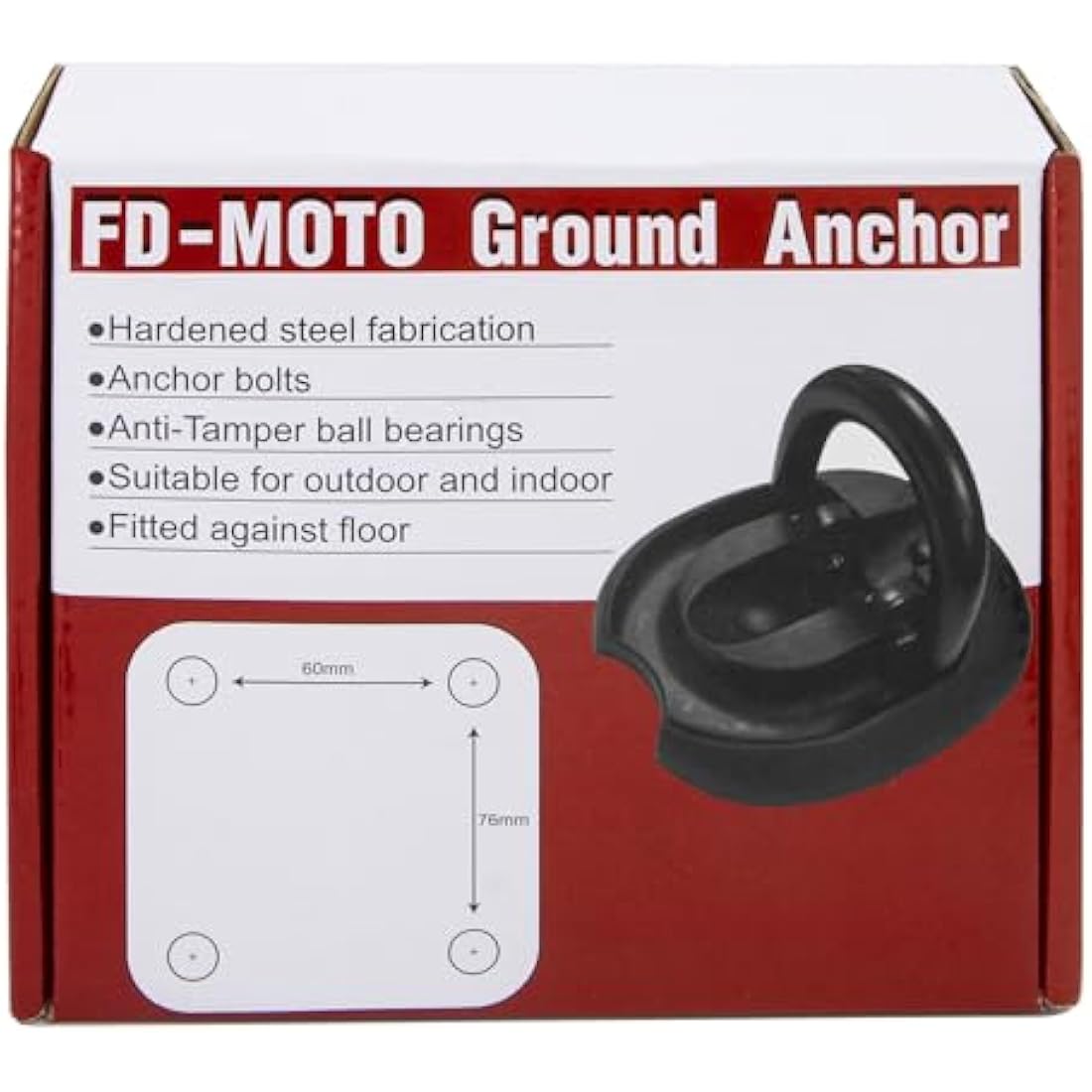FD-MOTO Hardened Flip Up/Down Steel Ground Wall Chain Anchor Motorbike Lock (4 Bolts) Security Locking Point for motorcycle bike bicycle