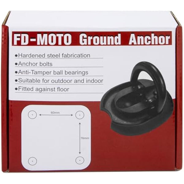 FD-MOTO Hardened Flip Up/Down Steel Ground Wall Chain Anchor Motorbike Lock (4 Bolts) Security Locking Point for motorcycle bike bicycle