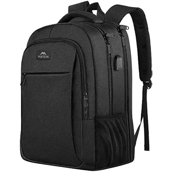 MATEIN Travel Laptop Backpack 17.3 Inch Large Computer Backpack Stylish Business Bag Men with USB Charging Port Water Resistant College Rucksack Unisex Lightweight computer Rucksack Daypack, Black