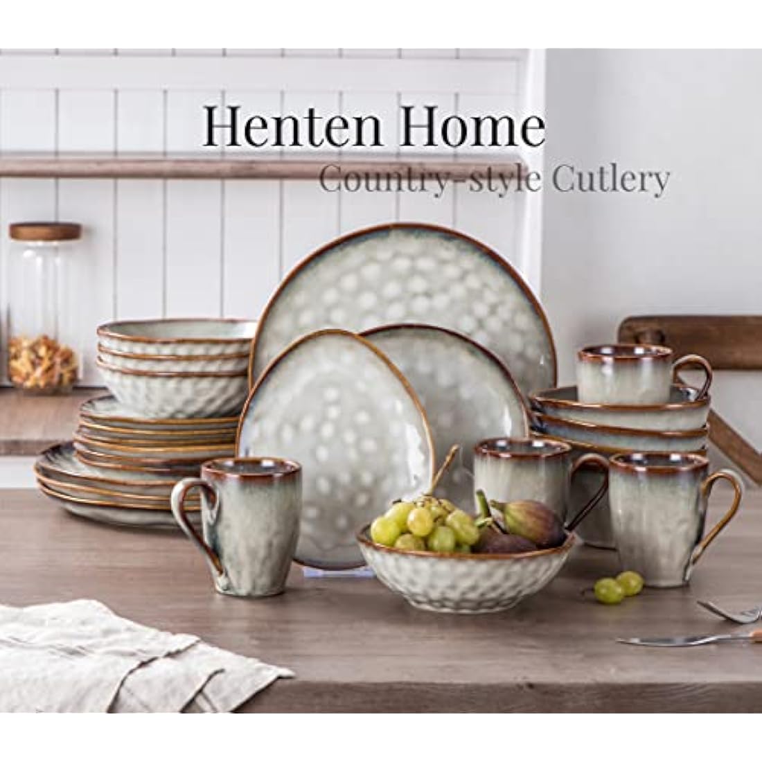 Henten Home Porcelain Breakfast Plate, Stoneware Snack and Dip Plates Set of 4, Cake Plate Tableware Set Dinner Service - Modern Beige Design