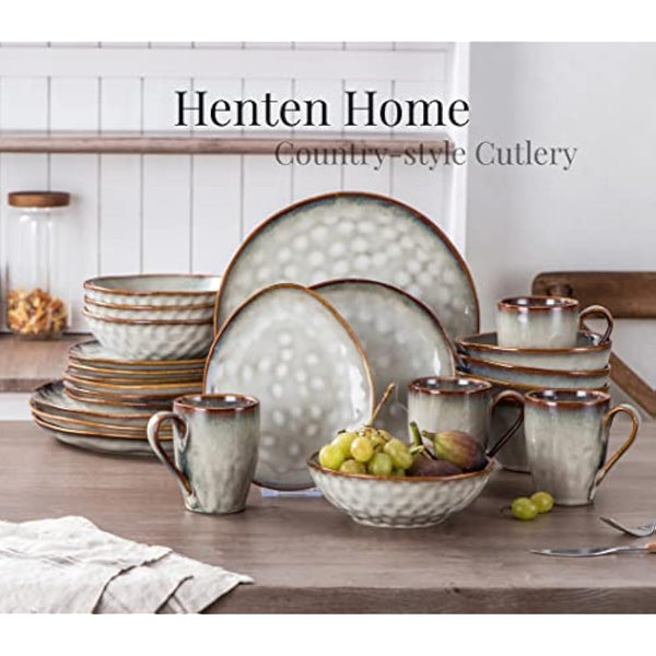 Henten Home Porcelain Breakfast Plate, Stoneware Snack and Dip Plates Set of 4, Cake Plate Tableware Set Dinner Service - Modern Beige Design