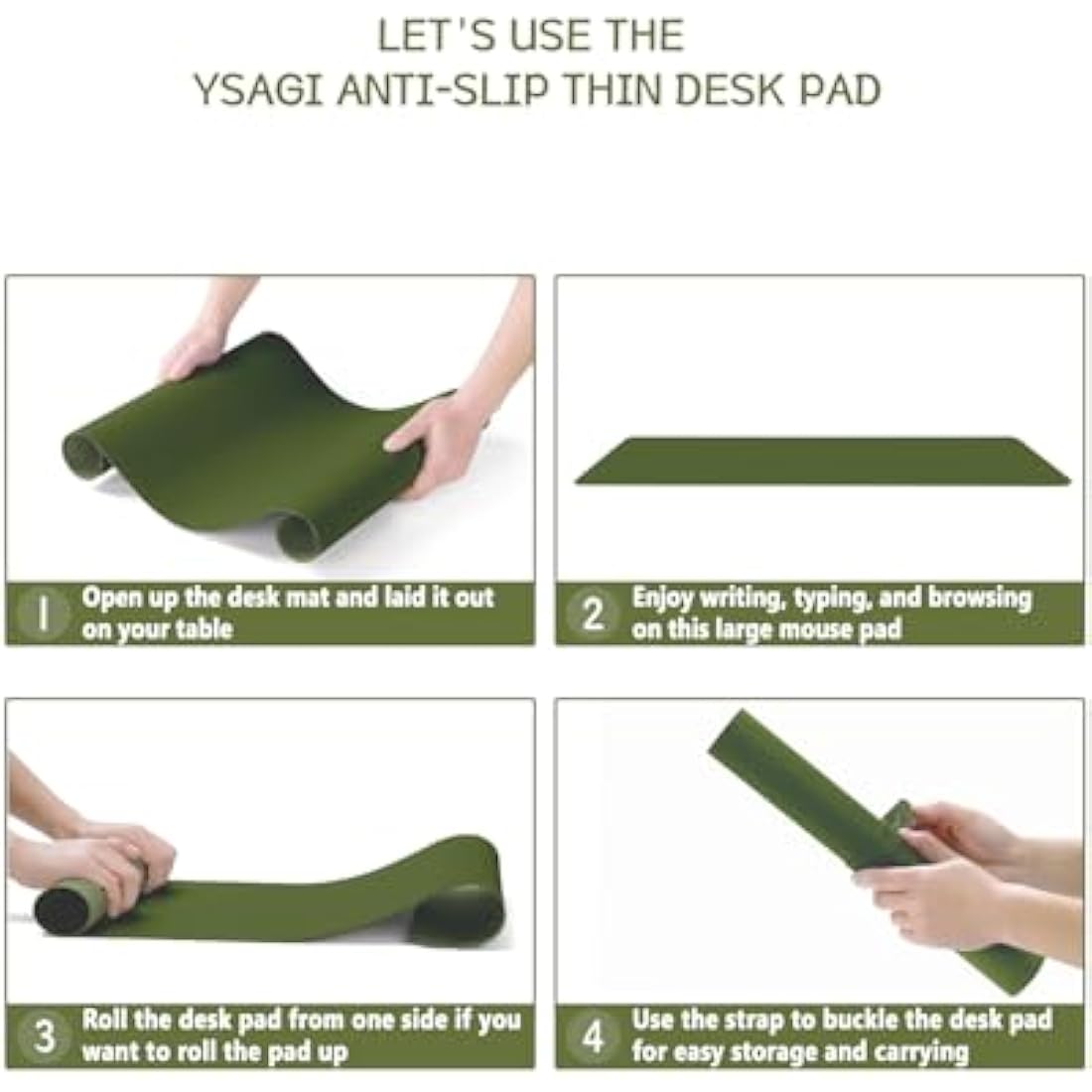 YSAGi Non-Slip Desk Pad, Waterproof PVC Leather Desk Table Protector, Ultra Thin Large Mouse Pad, Easy Clean Laptop Desk Writing Mat for Office Work/Home/Decor (60 x 35 cm, Grass Green)