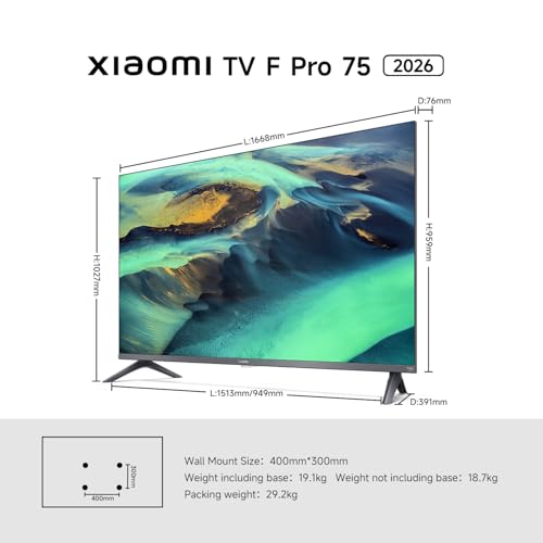 XIAOMI TV F Pro 75, 75 Inches (190 cm), 4K UHD QLED, Smart TV, Fire TV, HDR10+, Game Boost mode 120Hz, MEMC, Alexa Voice Control, 2GB+32GB, Works with Apple AirPlay