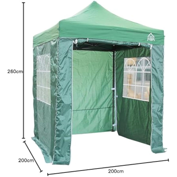All Seasons Gazebos 2x2 Fully Waterproof Pop up Gazebo With 4 Zip up Sides and Accessories - Green