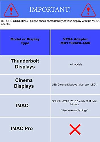AMER MOUNTS VESA Mount Adapter Kit for iMac and LED Cinema or Apple Thunderbolt Display MD179ZM/A-AMR