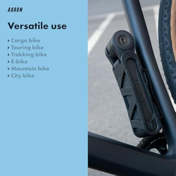 AARON Premium Bicycle Lock - Secure Folding Lock Level 18, Patented High Security Lock with Bracket - Lightweight Bicycle Lock with Key for E-Bike, Road Bike, Motorcycle, MTB