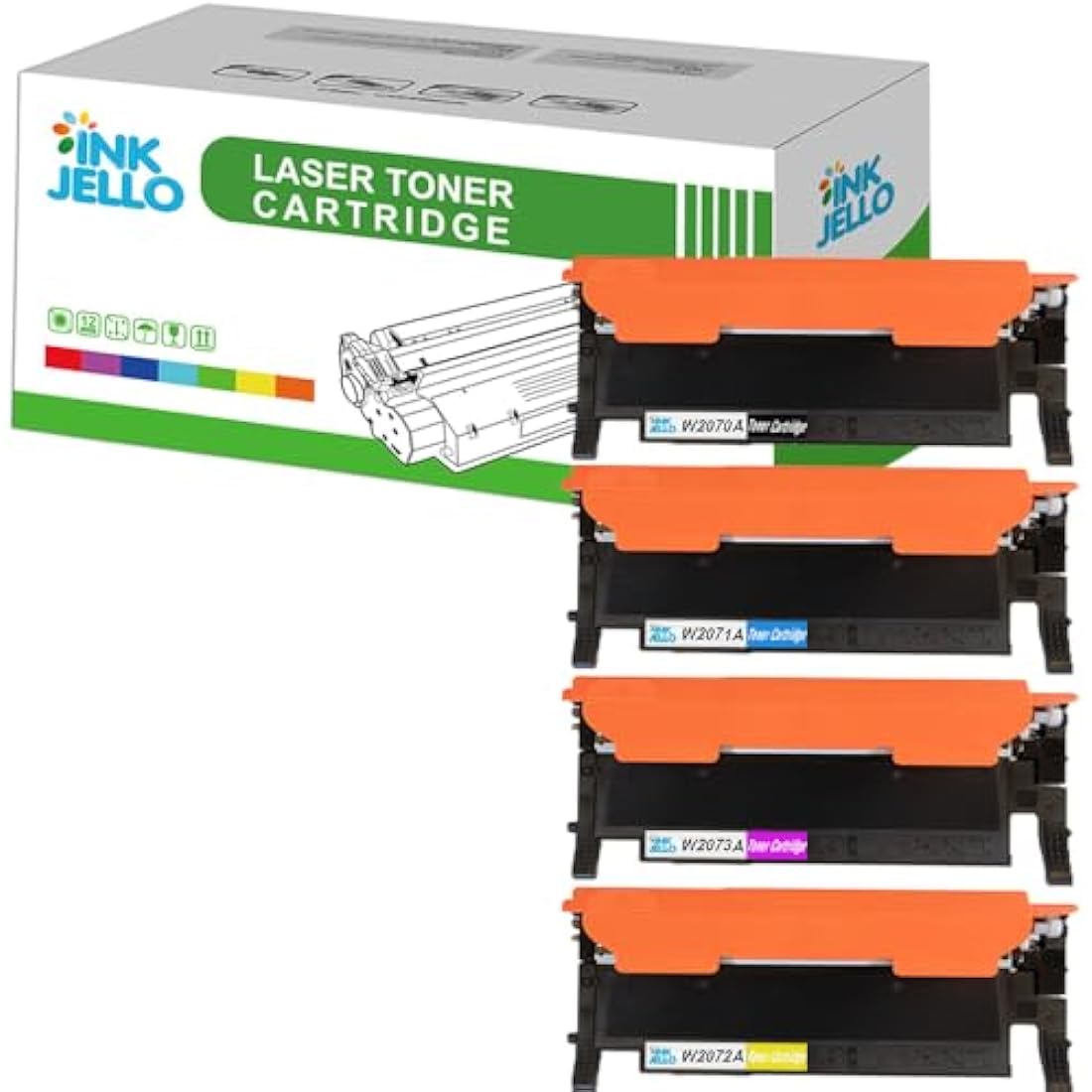 InkJello Toner Cartridge For Printer, Compatibile with HP Colour Laser 150a 150nw 178nw 179fnw W2070A W2071A W2072A W2073A 117A (Black, Cyan, Magenta, Yellow, 4-Pack)