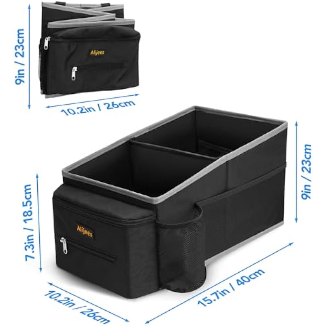 Alijees Car Seat Organiser - Car Caddy Accessories Organiser Back Seat for Kids, Car Boot Storage Backseat Organiser Front Seat With Cup Holders, Tissue Box, Multiple Mesh Pockets, Black