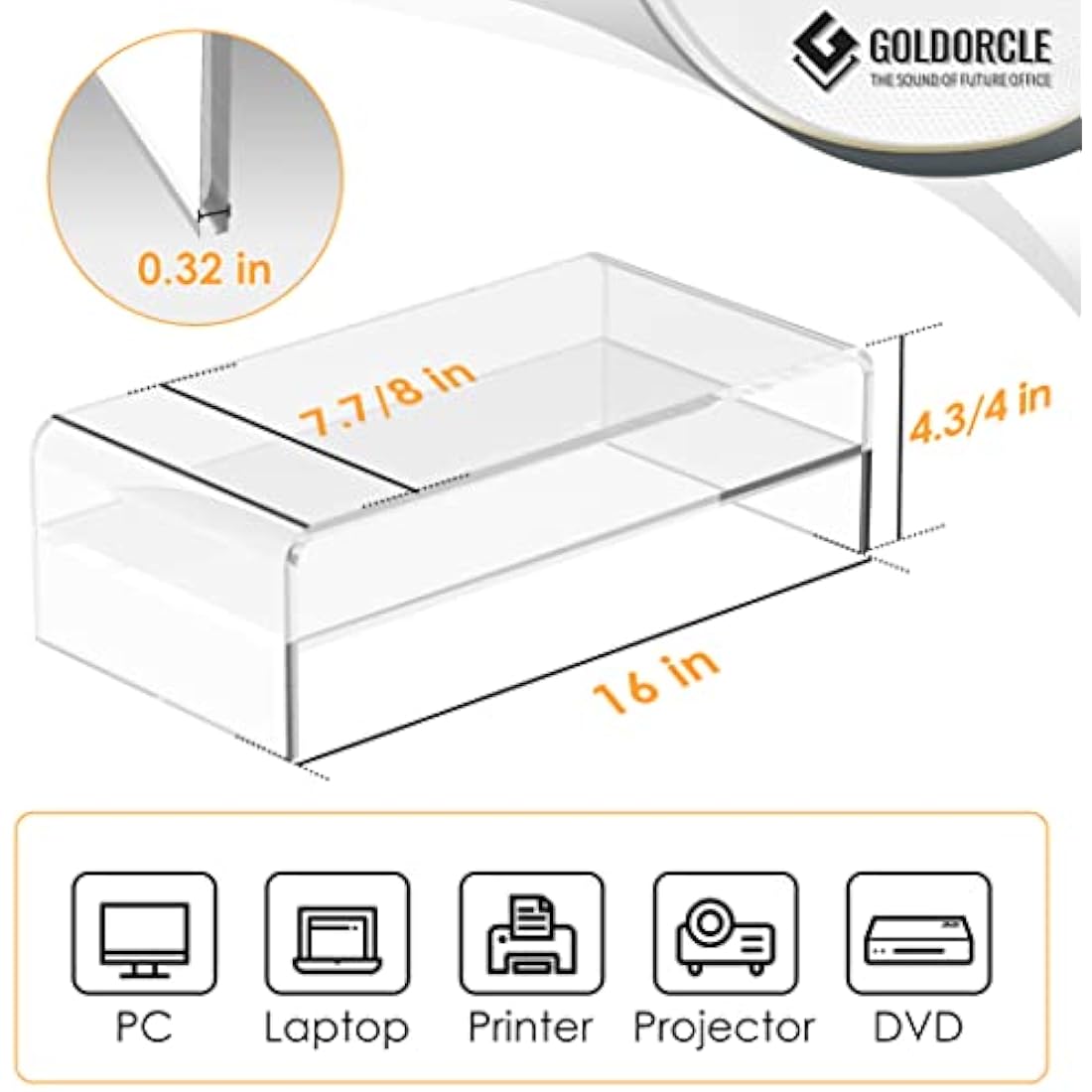 GOLDORCLE 2-Tier Acrylic Monitor Stand Riser Clear Computer Monitor Stand for Laptop PC Printer Computer Riser Acrylic Tray Laptop Storage Shelf