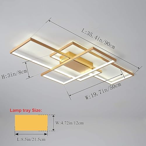 JIINOO Dimmable Ceiling Light 50W,3 Square Gold LED Ceiling Light with Remote Control 3 Colors,Modern LED Chandelier Flush Mount Ceiling Lamp Fixtures for Living Dining Room Bedroom Kitchen Office