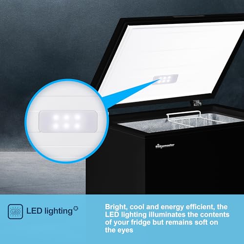 Fridgemaster MCF142EB 142L Chester Freezer 4 Star Freezer Rating - 55.9D x 62.5W x 85.4H cm Black with Recessed Handle - E Rated