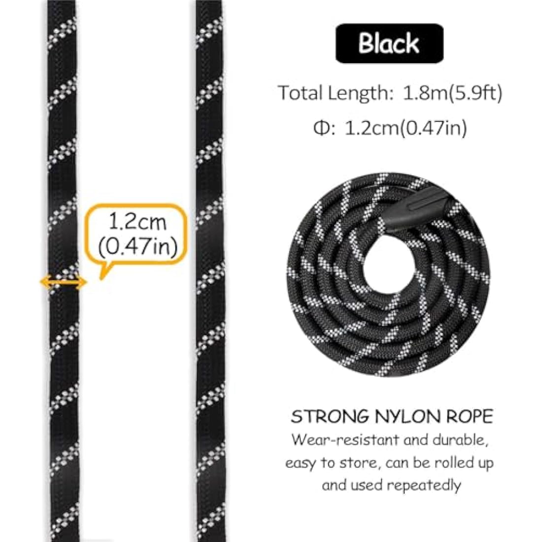 Aitodos® 1.8m Reflective Rope Dog Lead, Anti-Pull Dog Leash, Suitable for Training or Walking, Suit for Extra Large, Medium, Small Dogs, Diameter of Dog Leads 1.2cm, Black