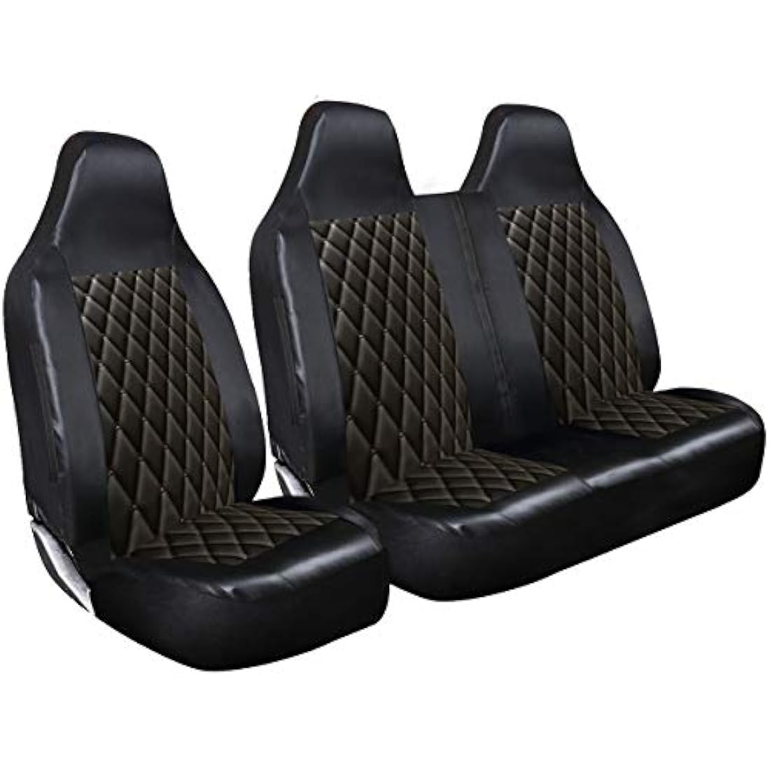 rhinos autostyling FOR FORD TRANSIT MK5 MK6 MK7 MK8 - Premium Luxury Van Seat Covers Single Drivers And Double Passengers Seat Covers - 2 + 1 - Black Quilted Diamond Leather