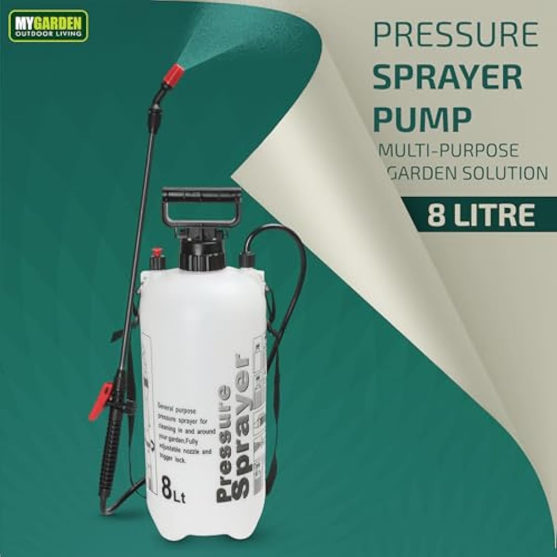 My Garden 8 Litre Sprayer Pump - Weed Killer Pressure Sprayer Pump Action - High Pressure Long Reach Sprayers - Ideal For Spraying Water Fertiliser Herbicides Pesticides Preservative & Detergent