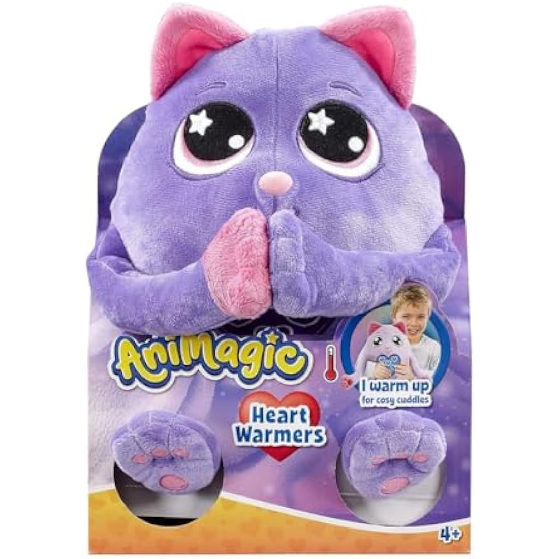 Animagic: Heart Warmers - Cat (Large) | Colour Changing Cuddly Companion with Reusable Heat Pack for Extra Comfort | For Kids Aged 4+