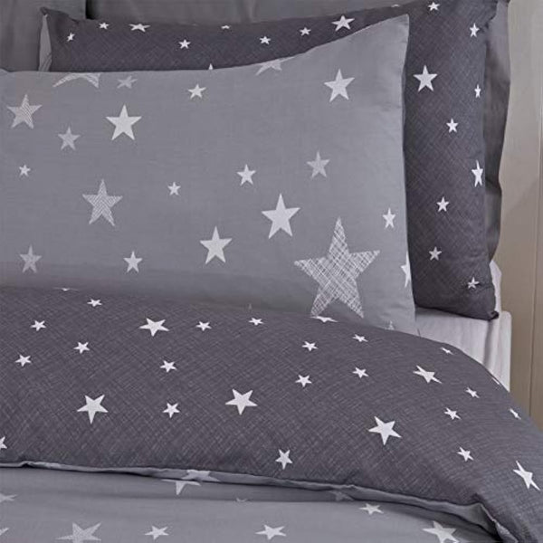 Dreamscene Galaxy Stars Duvet Cover with Pillowcase Kids Reversible Charcoal Bedding Set, Silver Grey,2 pieces, Single