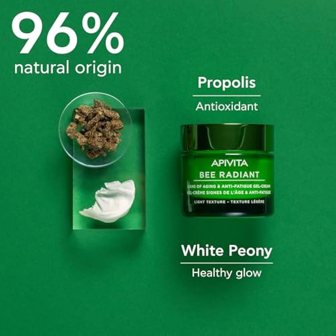 Apivita Bee Radiant Signs of Aging & Anti-Fatigue Face Gel-Cream 50ml - Light Texture - Antiwrinkle Moisturizer With Propolis & White Peony - Fights Wrinkles & Boosts Brightness - Non Comedogenic