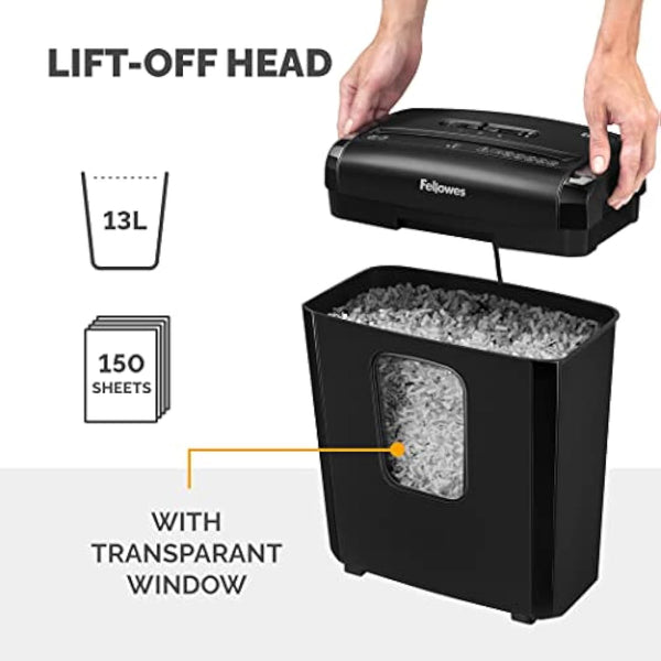 Fellowes Paper Shredder for Home Office Use - 6 Sheet Mini Cut Shredder for Home and Personal Use - Deskside Shredder with 13 Litre Bin and Safety Lock - Powershred 6M - Advanced Security P4 - Black