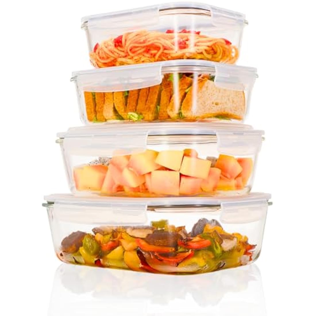 Magnificent 4-Pack Large glass food storage containers with Lids | 2500ml | 2260ml | 1520ml | 1050ml | Glass meal prep containers | Microwave, Oven, Freezer and Dishwasher Safe
