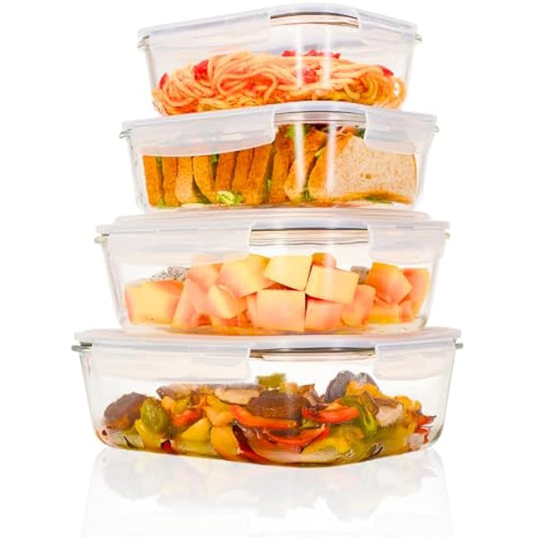 Magnificent 4-Pack Large glass food storage containers with Lids | 2500ml | 2260ml | 1520ml | 1050ml | Glass meal prep containers | Microwave, Oven, Freezer and Dishwasher Safe
