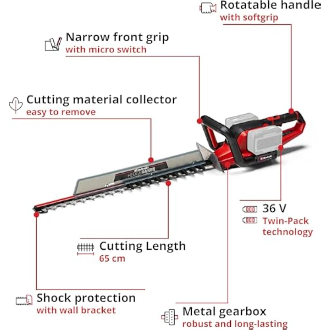 Einhell Power X-Change 36V Cordless Hedge Trimmer - 65cm (26 Inch) Cutting Length, Laser-Cut Diamond-Ground Steel Blades - GE-CH 36/65 Li Electric Hedge Trimmer Cordless (Battery Not Included)