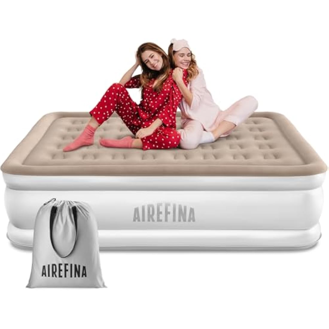 Airefina King Air Bed, Inflatable Mattress with Built in Pump, Blow up Bed in 3 Mins Self-Inflation, Portable Double Blow up Mattress, Flocked Surface Airbed for Guest, Home & Camping, -203×152×40cm