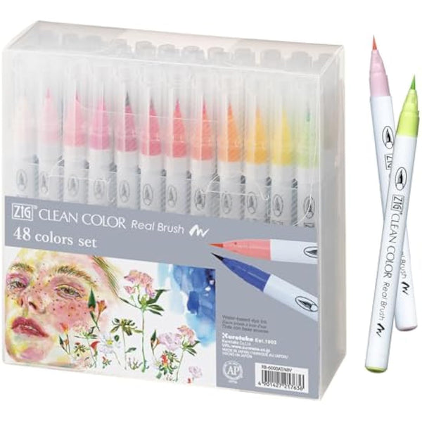 Kuretake Clean Color Real Brush Watercolour Brush Pens (Set Of 48 Colours)