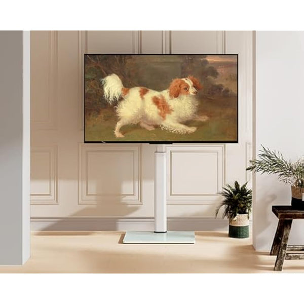 FITUEYES White TV Floor Stand for 32 to 60 inch TVs, Floor Standing TV Stand with Swivel Bracket, Height Adjustable, Holds 30kgs, Max VESA 600x400mm