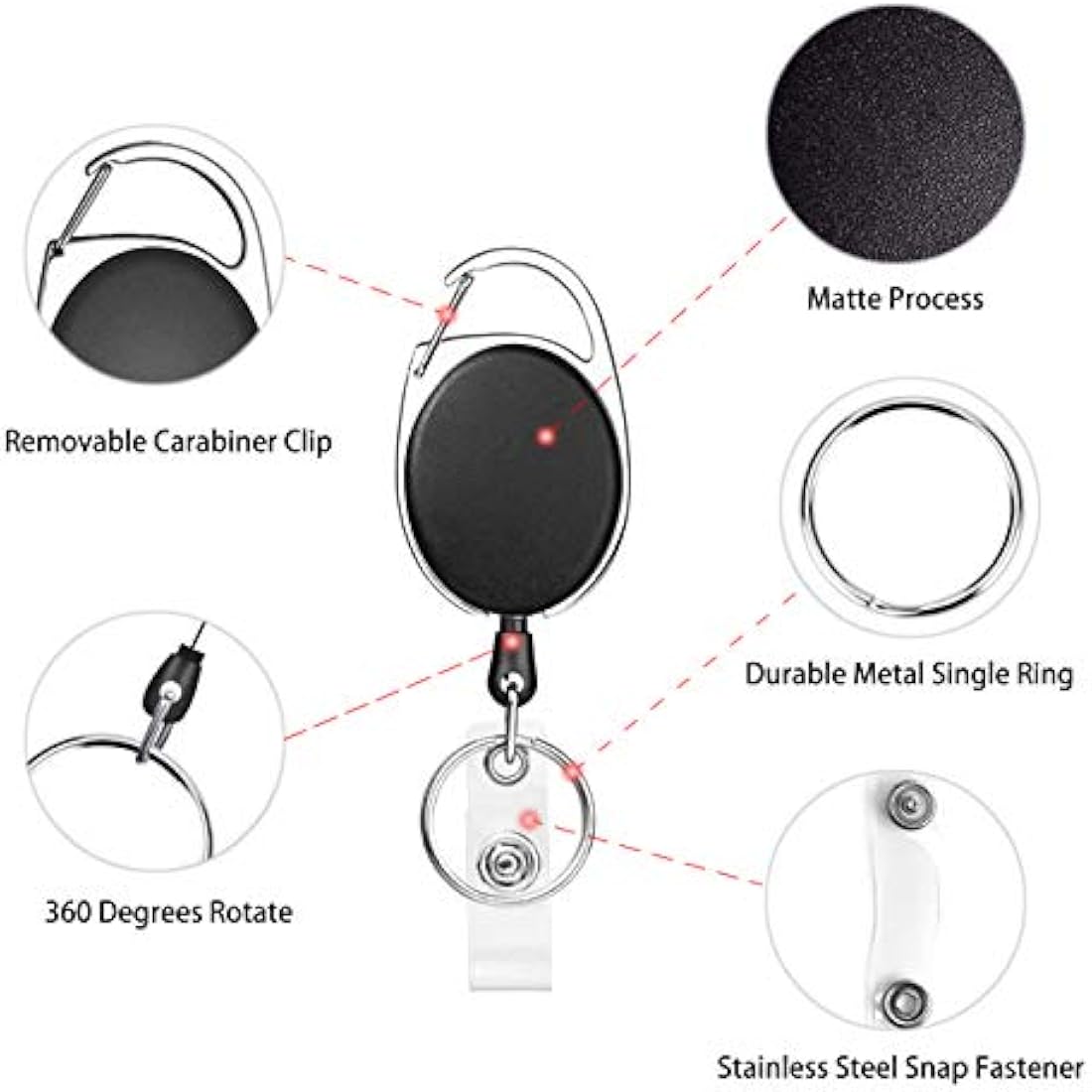 Retractable Lanyard Set - 3 Pieces Including Reel Clip and Clear Waterproof ID Badge Holder for Card and Key Holder Keyring (Black B03)