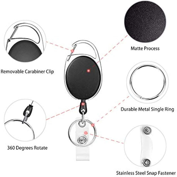 Retractable Lanyard Set - 3 Pieces Including Reel Clip and Clear Waterproof ID Badge Holder for Card and Key Holder Keyring (Black B03)