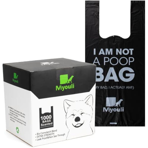 1000 Counts Extra Thick Black Biodegradable Pet Poop Waste Bags With Handles for Dogs, Ocean Wind-Scented