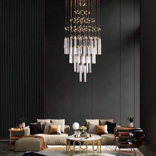 FRIXCHUR Modern Crystal Chandeliers 39.4" Long High Ceiling Chandelier Staircase Chandelier for Foyer Entryway Living Room,Dia 15.7"