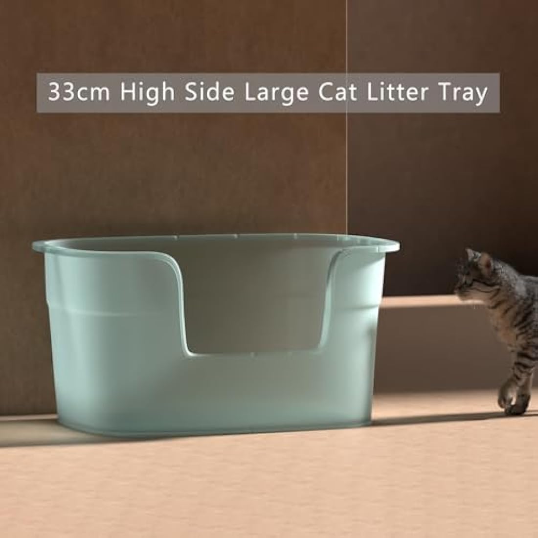 Extra Large Cat Litter Tray, 63cm x 45cm x 33cm Deep, Easy Cleaning, Lowered Entry, Anti-Spillage, Transparent Green