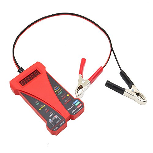 MOTOPOWER 12V Digital Battery Tester Voltmeter and Alternator Charging System Analyzer with LCD Display and LED Indication, Black Rubber Paint