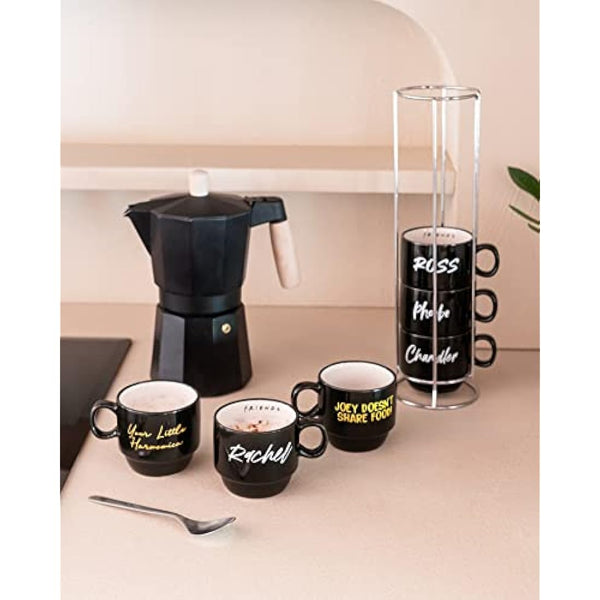 Grupo Erik Mugs Sets of 6 - Friends TV Show Gifts | Stacking Mugs with Stand 5.4 oz - 150ml Coffee Cups Espresso | Cool Gifts for Friends Merchandise