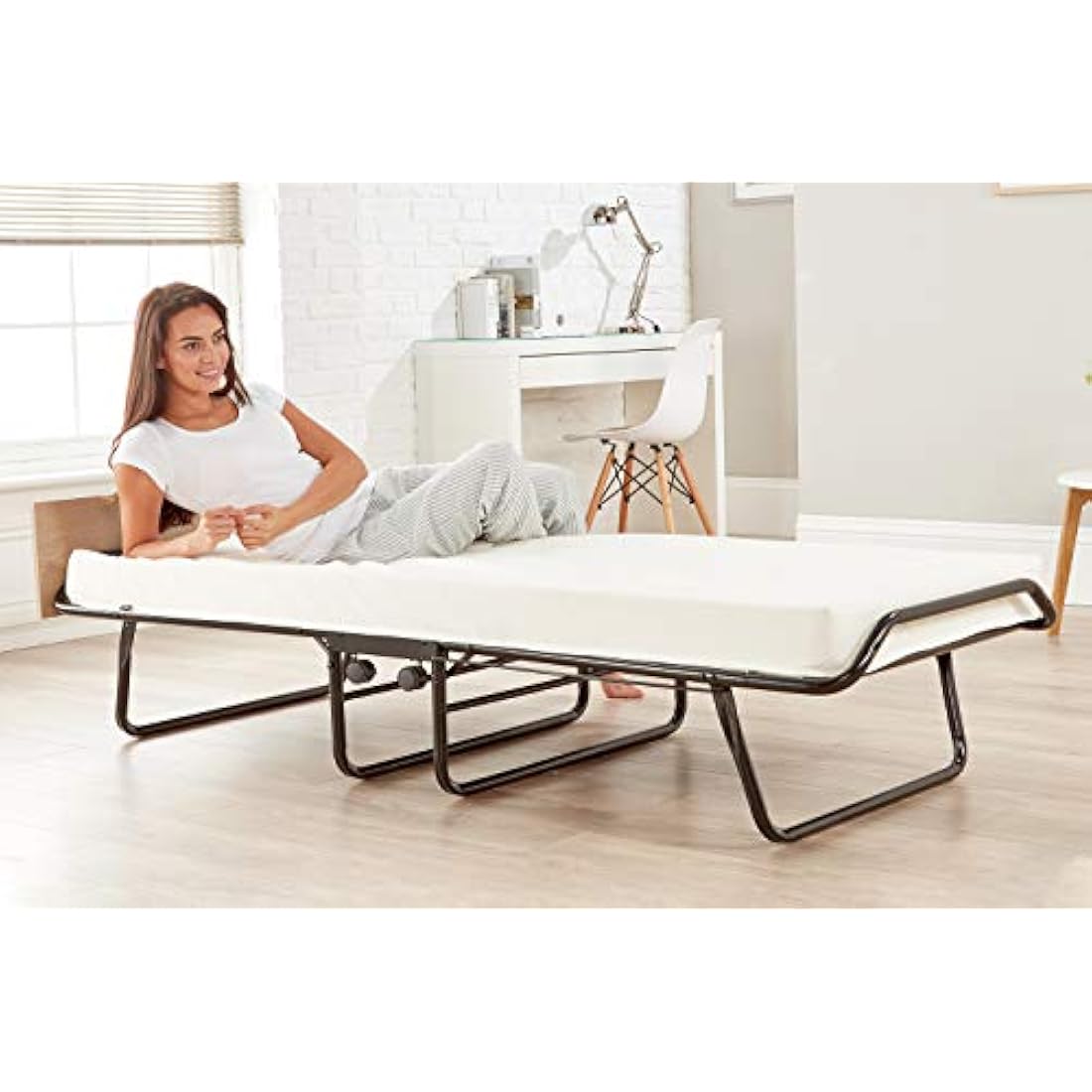 Jay-Be Visitor Contract Folding Bed with Performance e-Fibre Mattress and Automatic Folding Legs, Compact, Single, Black