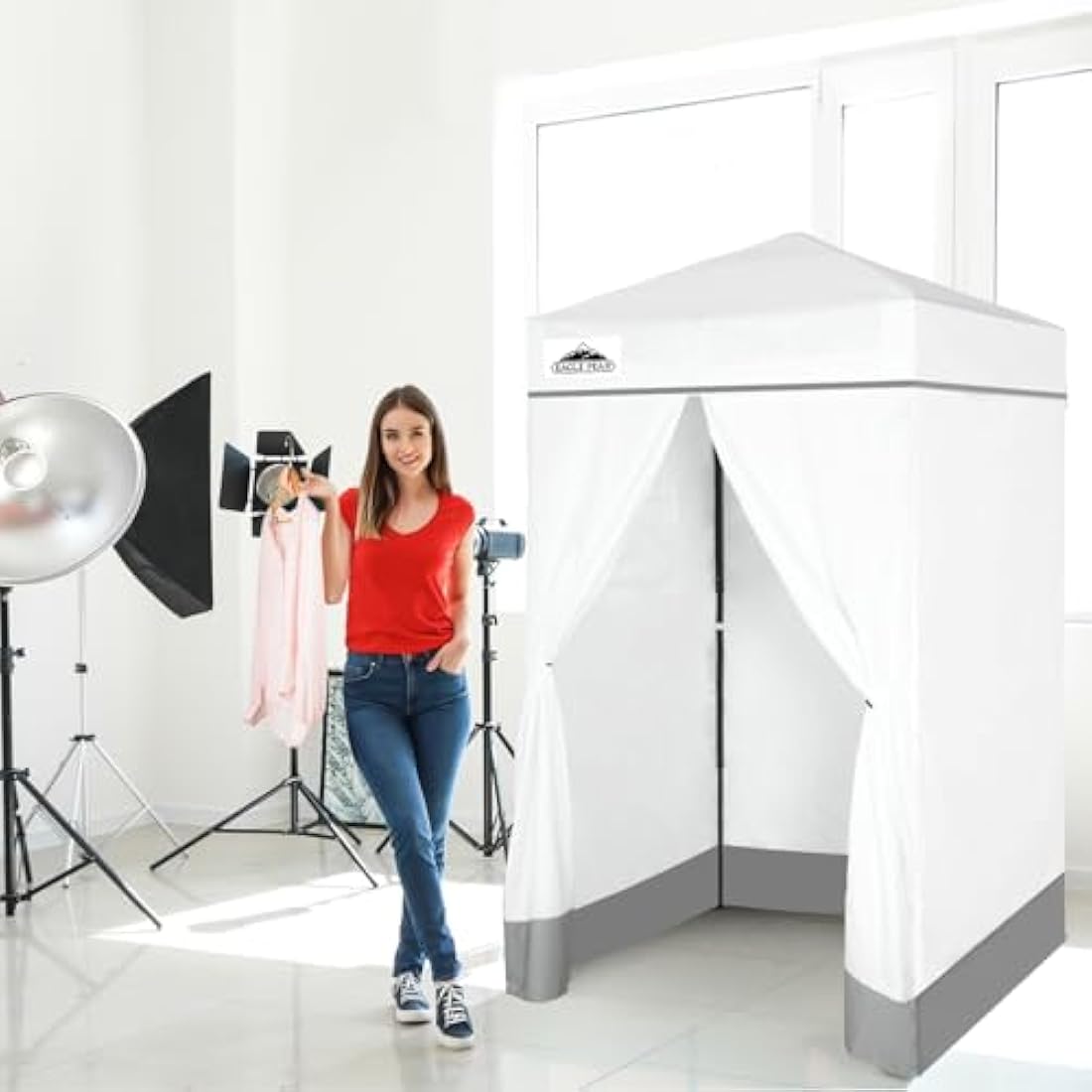 EAGLE PEAK Flex Ultra Compact 1.2m x 1.2m Pop-up Changing Room Canopy, Portable Privacy Cabana for Pool, Fashion Photoshoots, or Camping, White