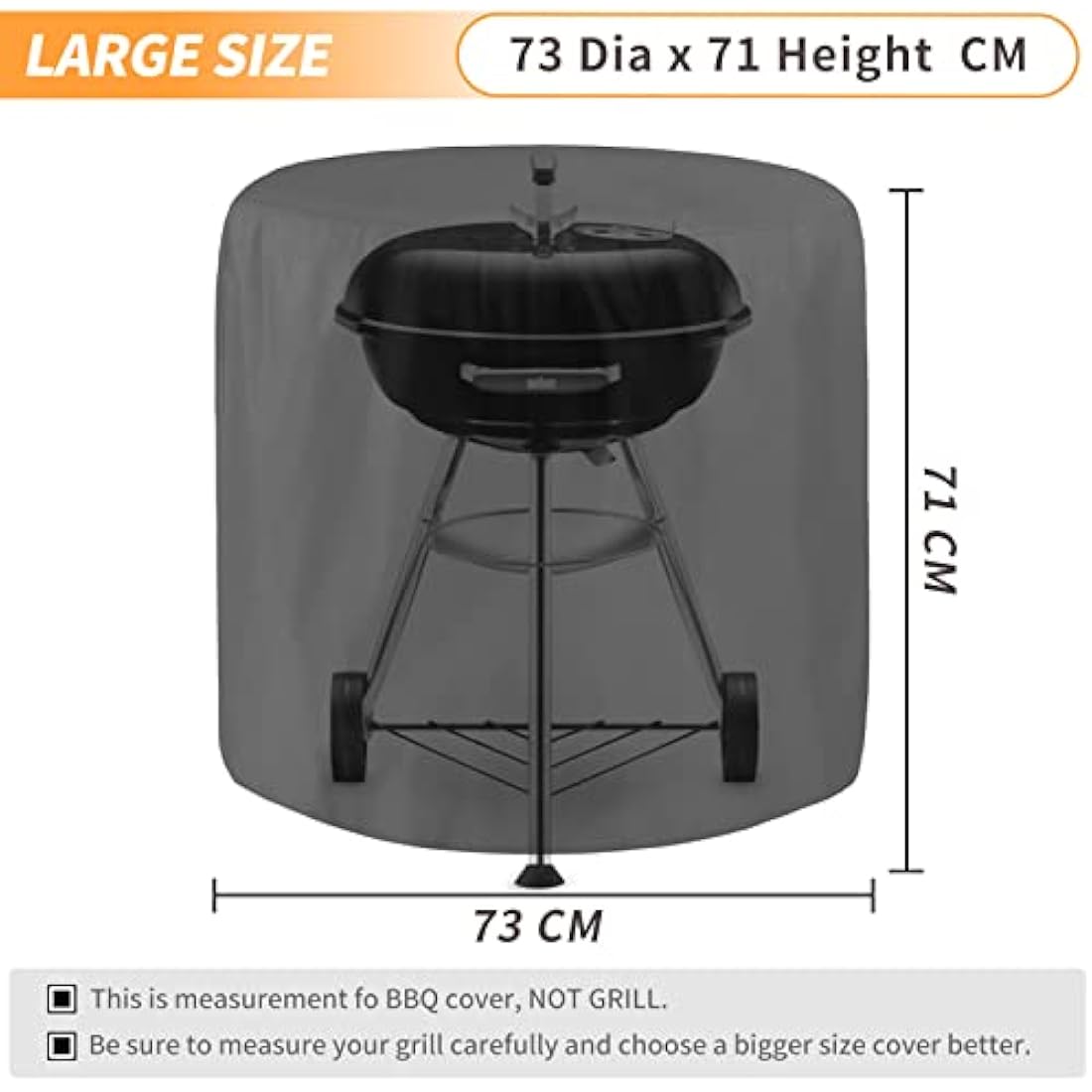 RICHIE Round Barbecue Cover, Kettle BBQ Cover 73x71cm Waterproof Heavy Duty 420D Oxford Fabric Round Gas Grill Covers with Drawstring Cord, Outdoor Grill Cover UV Resistant, Windproof & Rip-Proof